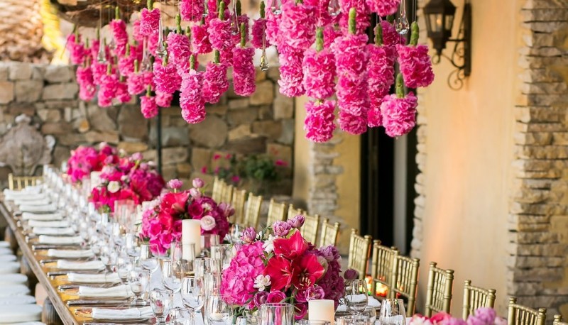 Hanging Flowers Pink Floral Designs Hot Pink Centerpieces Elena Damy Event Design Destination Weddings Mexico