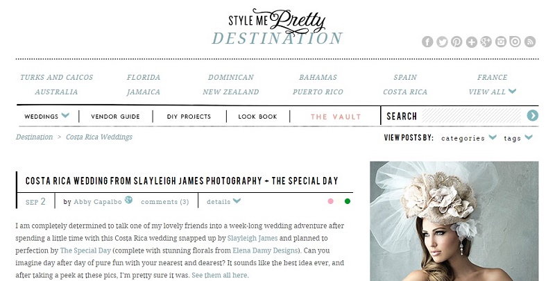 Costa Rican Weddings featured in Style Me Pretty Elena Damy Destination Wedding Design