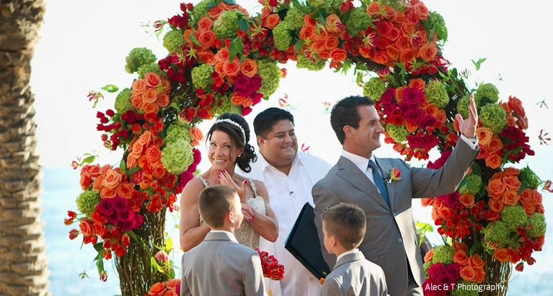orange pink red and green wedding flowers destination weddings mexico elena damy 800