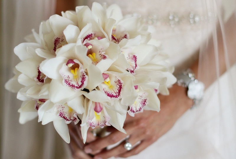 white cymbidium orchid bridal bouquet elena damy 800