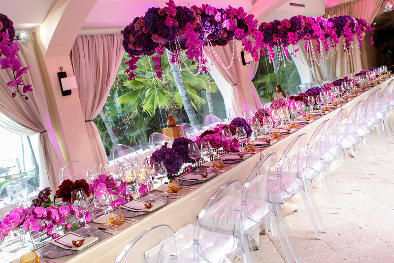 long feast tables with clear chairs with monograms birthday parties mexico elena damy floral design