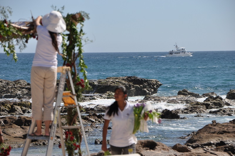 red and purple flowers beach weddings mexico elena damy floral design los cabos ceremony chuppah