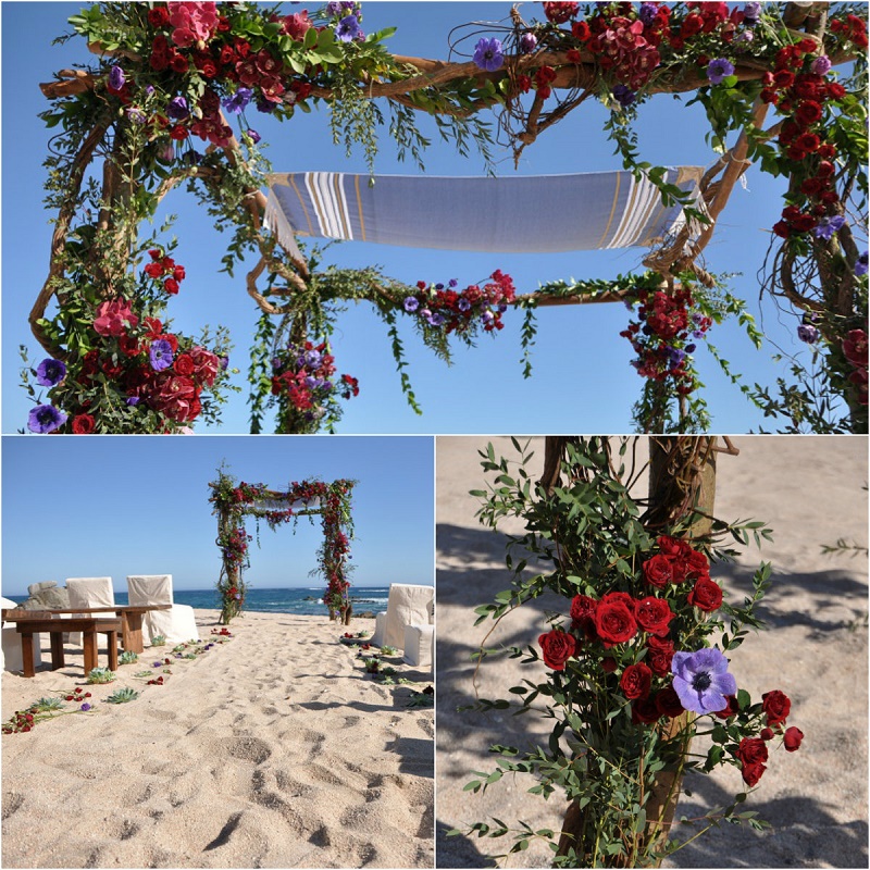 red ceremony chuppah natural flowers beach weddings mexico elena damy floral design