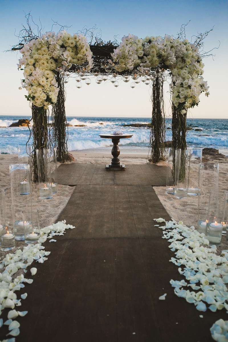 beach wedding chuppahs elena damy floral design white orchids hanging candles los cabos mexico destination weddings chris plus lynn photography