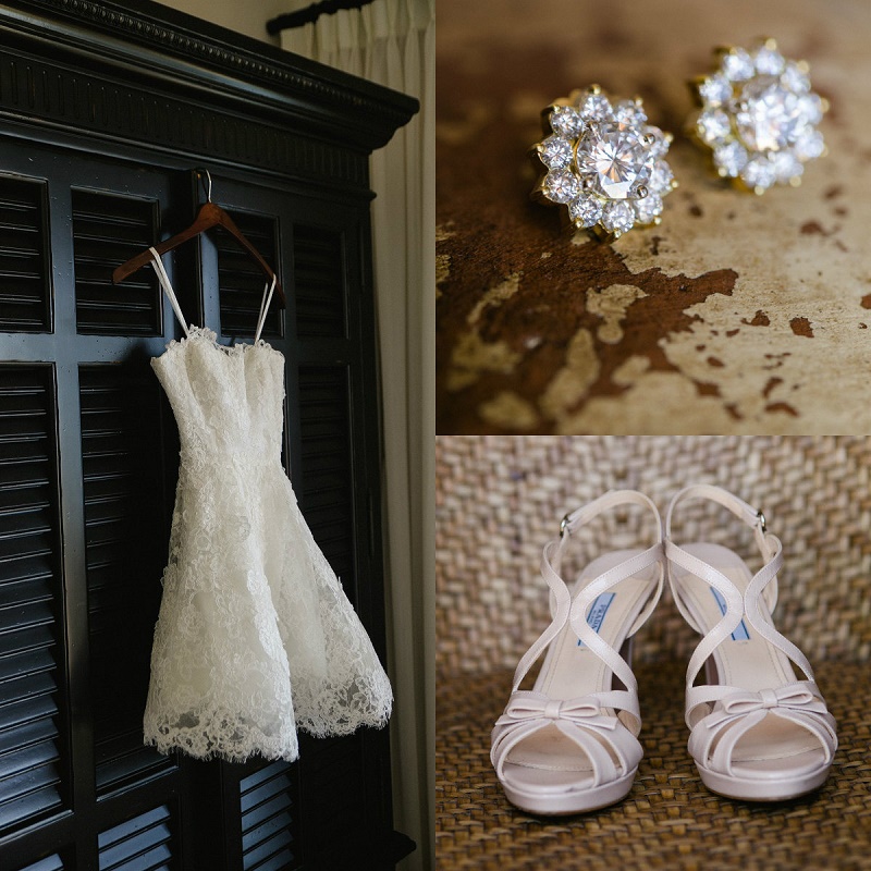 short lace wedding gowns monique lhuillier diamond earrings chris plus lynn photography cabo weddings
