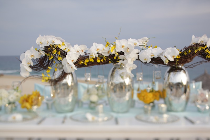 beach wedding flowers white orchids yellow orchids elena damy floral design mexico chris plus lynn