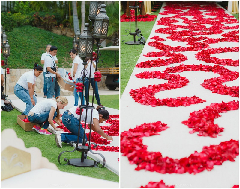 red petal ceremony aisle elena damy los cabos floral decorator