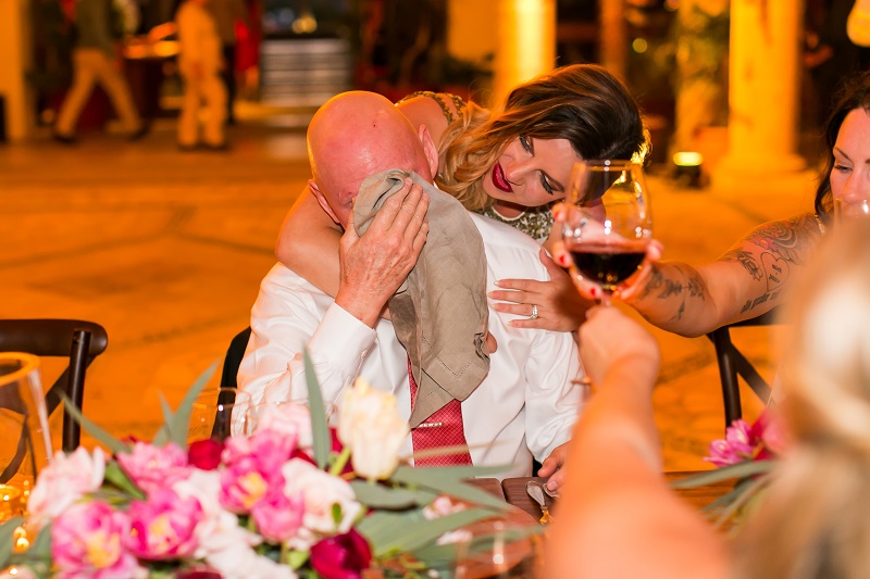 bride and dad crying after father of the bride toast