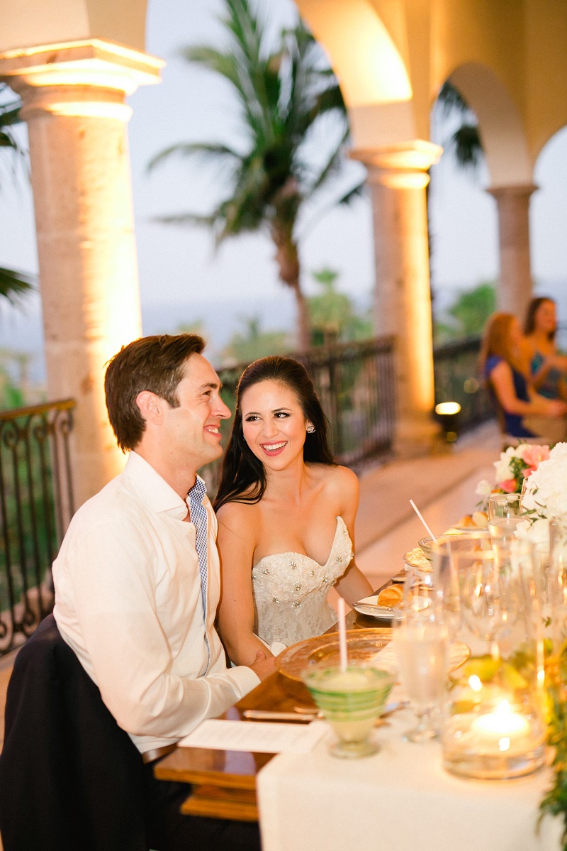 bride and groom sweetheart table weddings at cabo del sol elena damy destination wedding planners mexico chris plus lynn photo