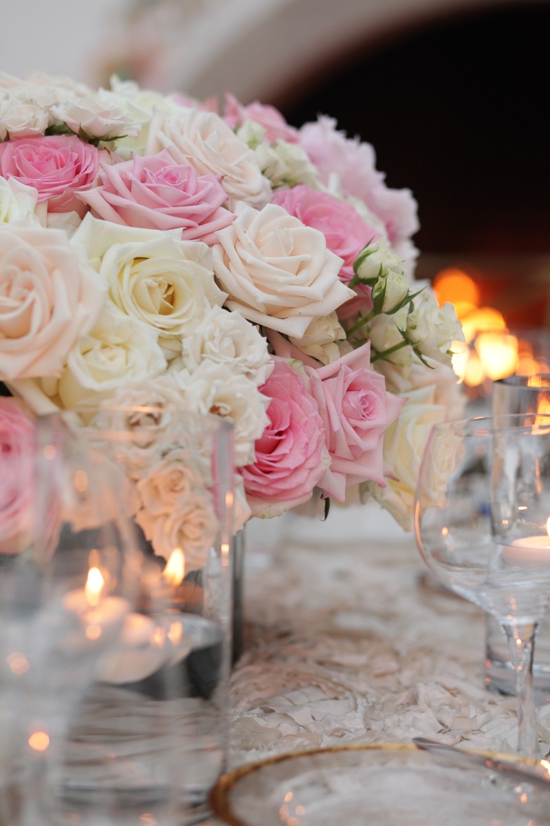 low pink and white centerpieces Cabo Weddings One and Only Palmilla Elena Damy Event Design Cabo Chris Plus Lynn Photo
