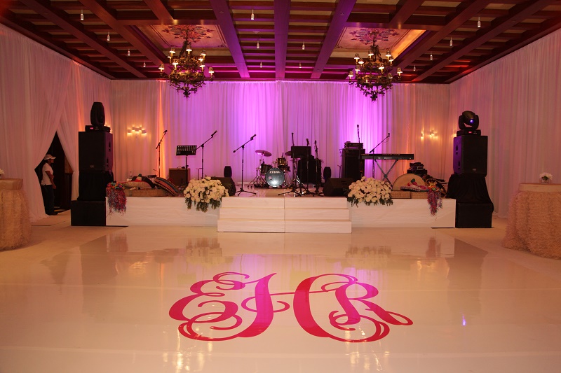 monogrammed dance floor pink calligraphy Cabo Weddings One and Only Palmilla Elena Damy Event Design Cabo Chris Plus Lynn Photo