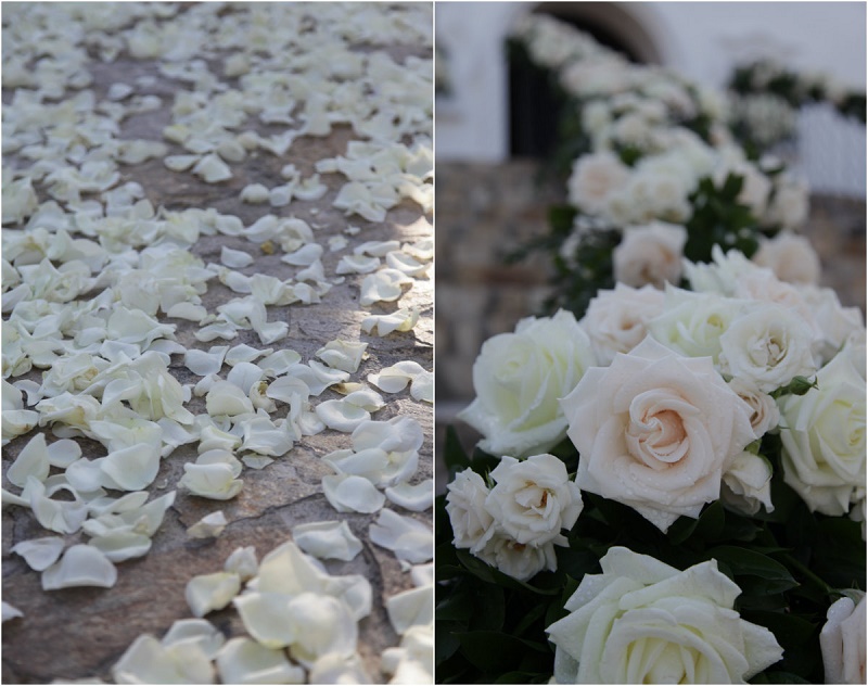 white blush roses aisle decor ourtdoor floral garlands destination weddings cabo elena damy floral designer