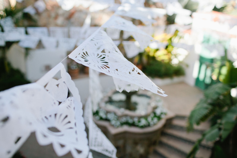 white papel picado baja mexico colored papers elena damy wedding designers