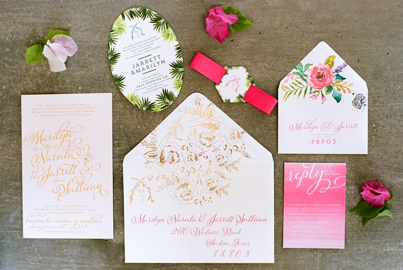 Pink Ombre Real Wedding Invitations Cabo San Lucas Elena Damy Floral Design Destination Weddings NancyAideePhotography