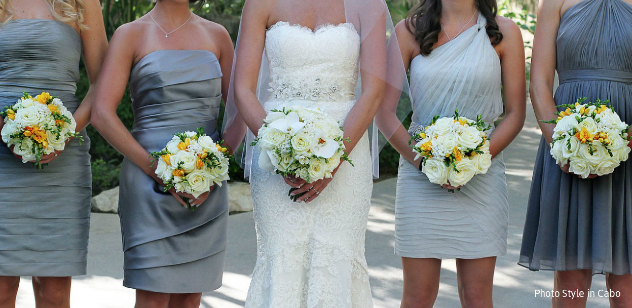 white and yellow bridesmaid dresses