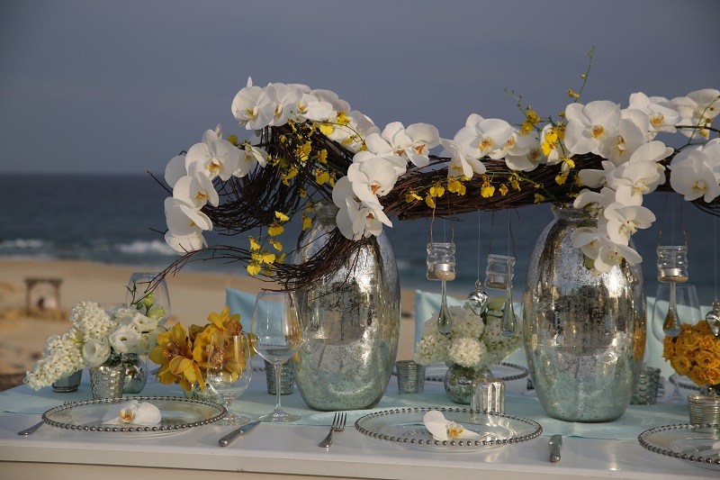 Elena Damy Yellow And White Orchid Centerpieces Beach