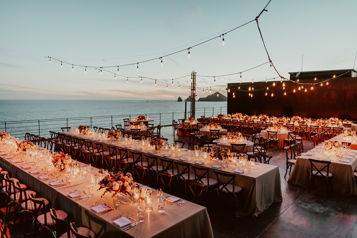 wedding reception on the roof at the cape hotel cabo