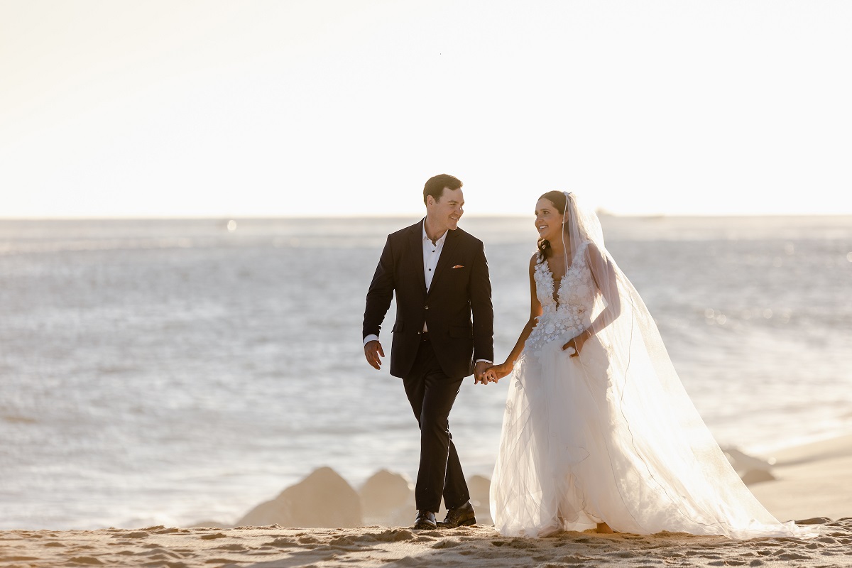 bride and groom photos on beach