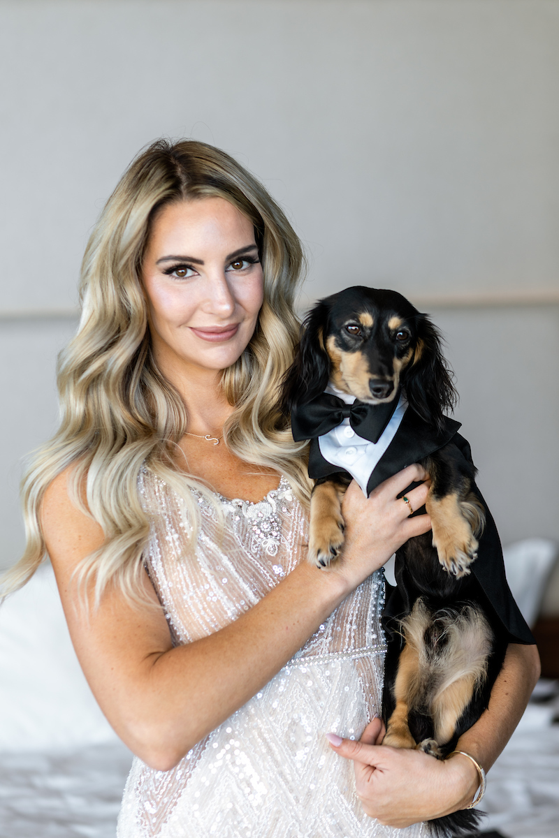 bride with her dog